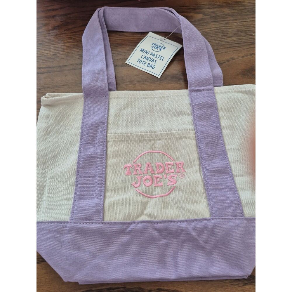 Spring 2026 Trader Joe’s Mini Pastel Canvas Tote Bag Set Of 4 In Stock Available - Picture 4 of 8